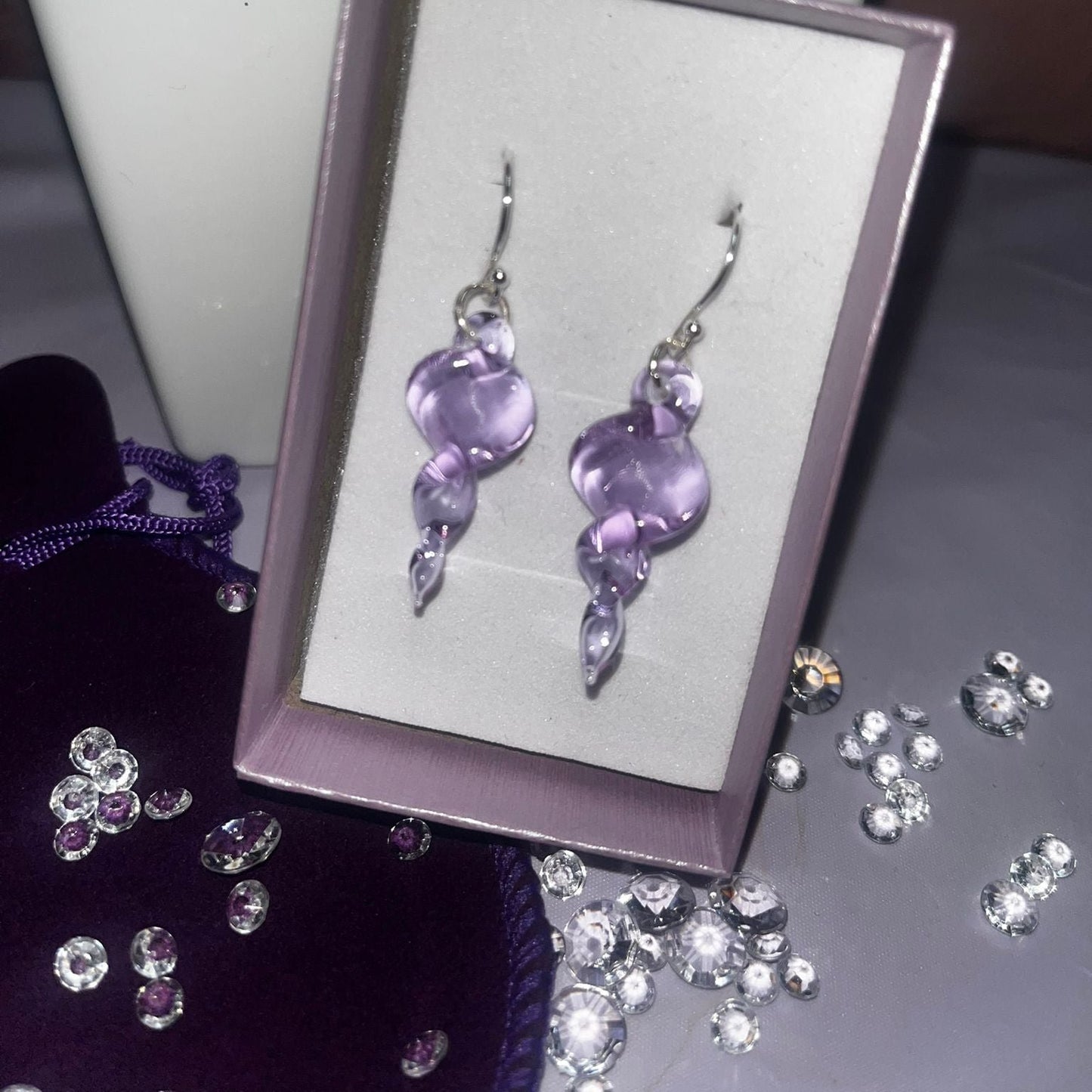 Lavender Purple Glass Icicle Earrings