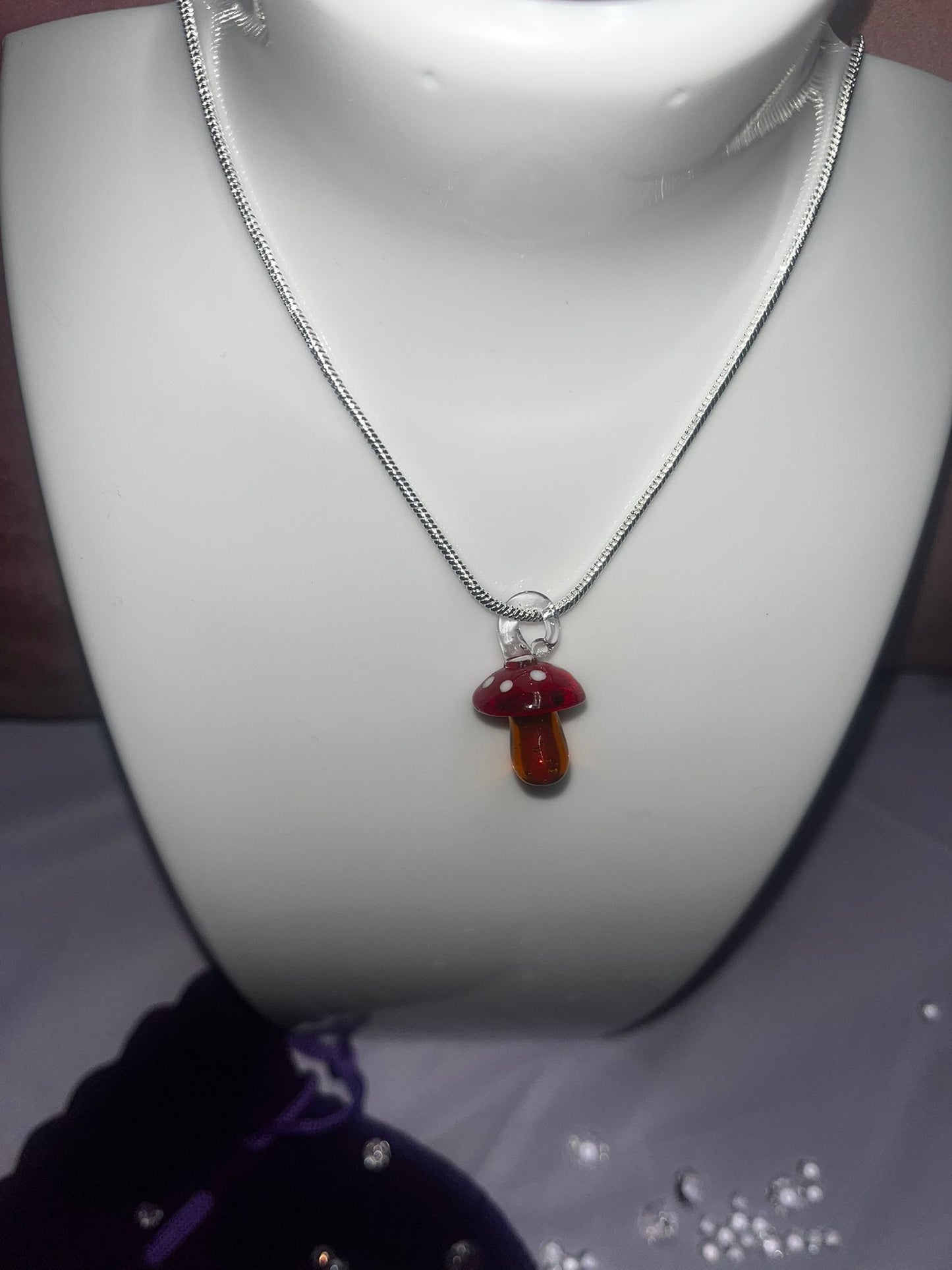 Glass mushroom necklace
