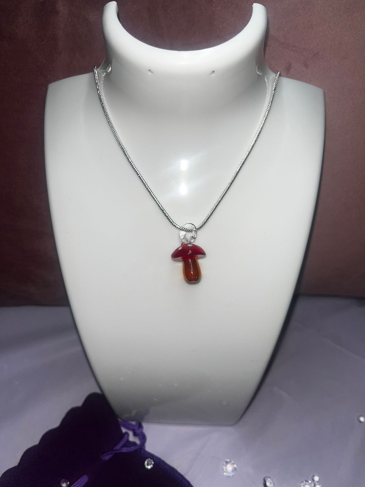 Glass mushroom necklace