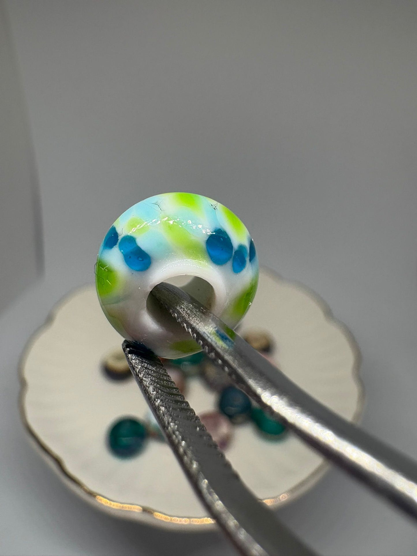 Green & Blue patterned glass bead