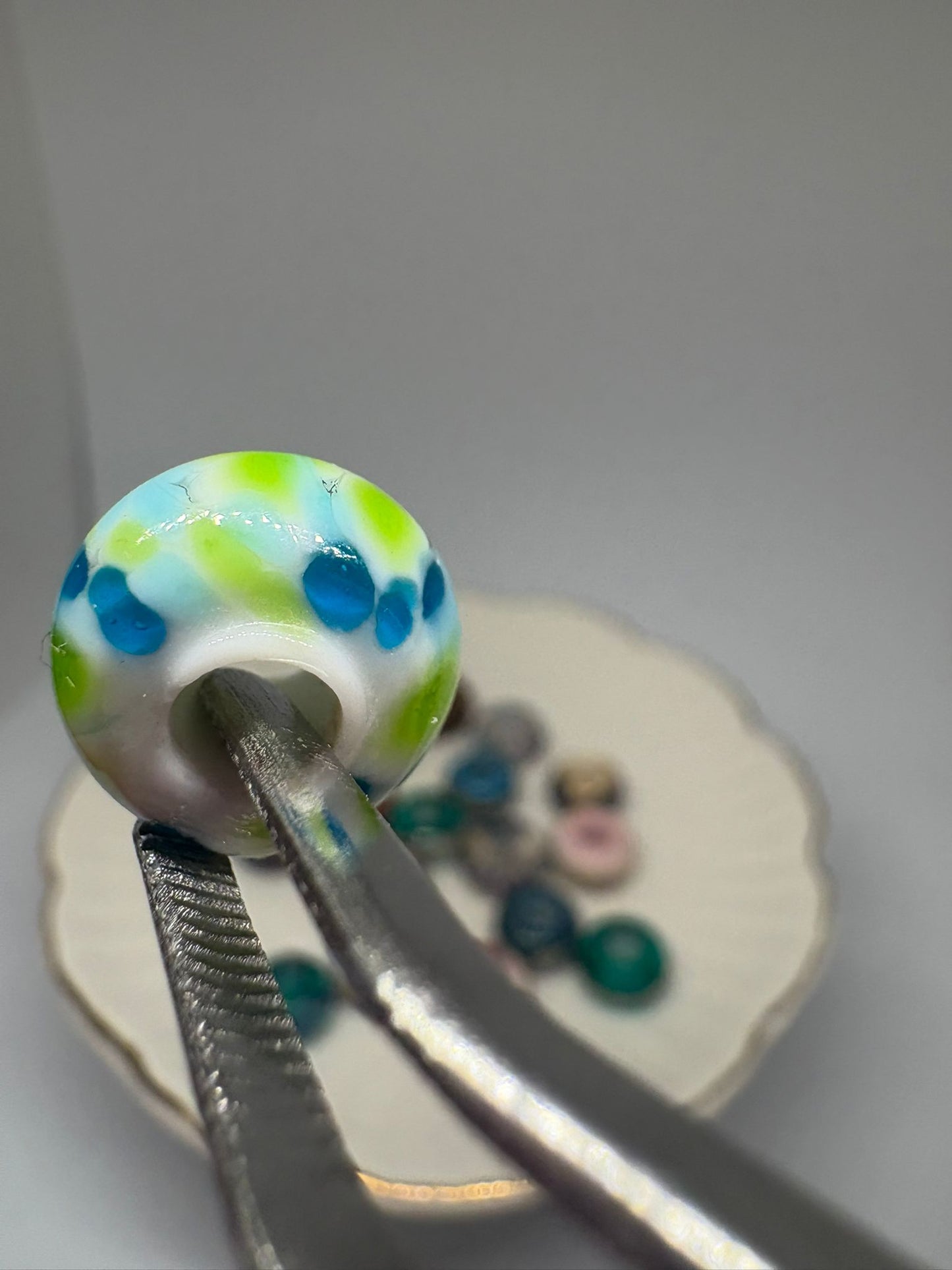 Green & Blue patterned glass bead