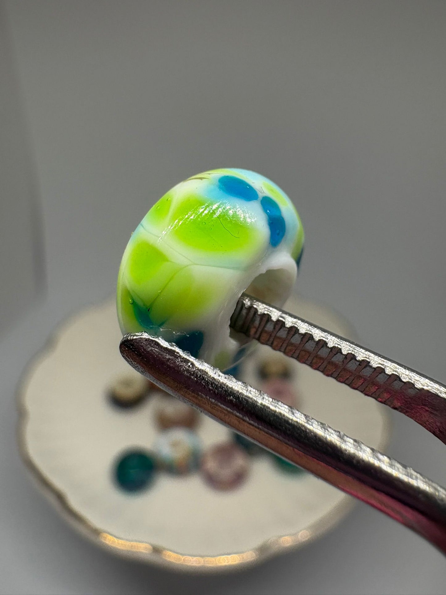 Green & Blue patterned glass bead