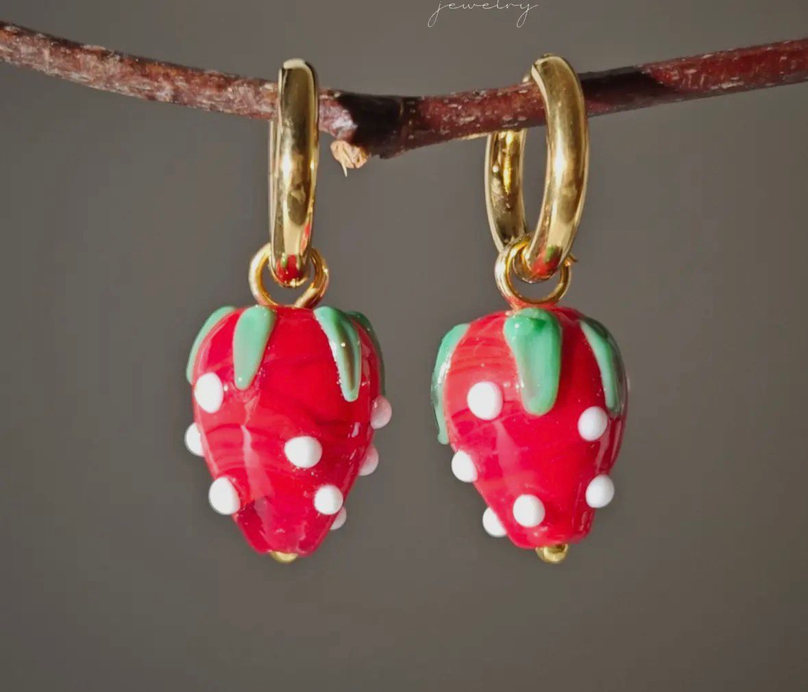 Glass strawberry earrings