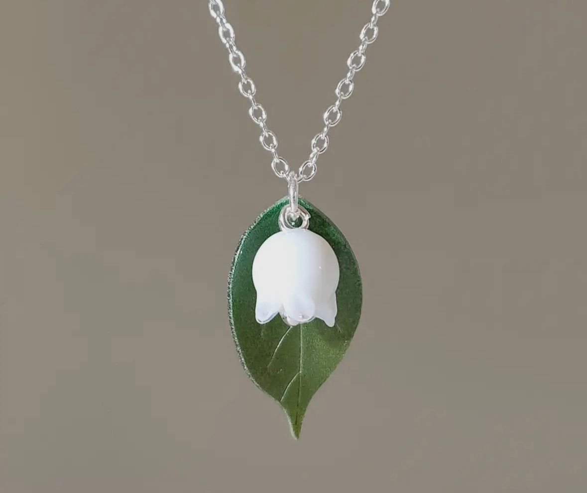 White Glass Lily necklace