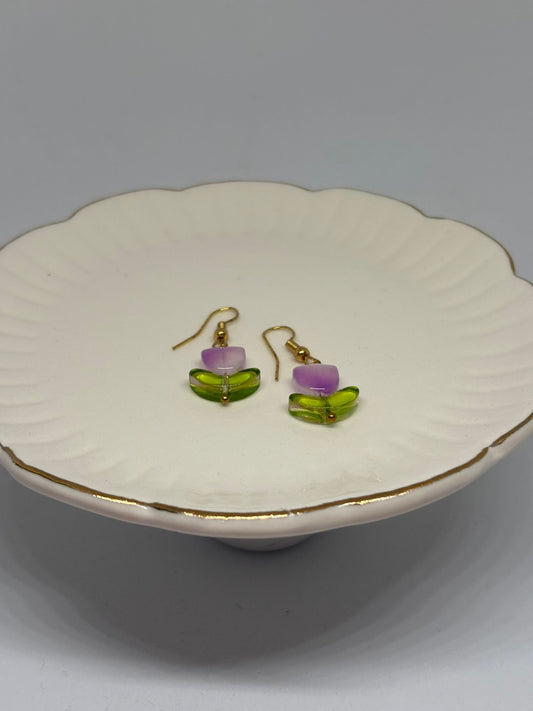 Lilac Glass Tulip Earrings