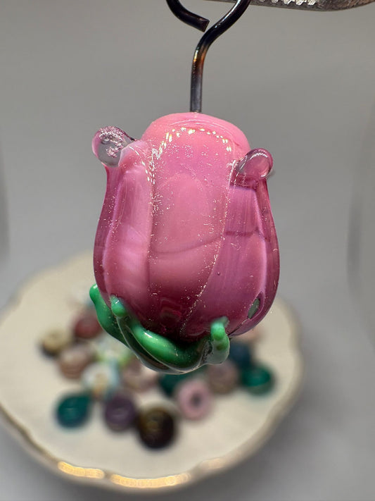 Pink flower glass charm