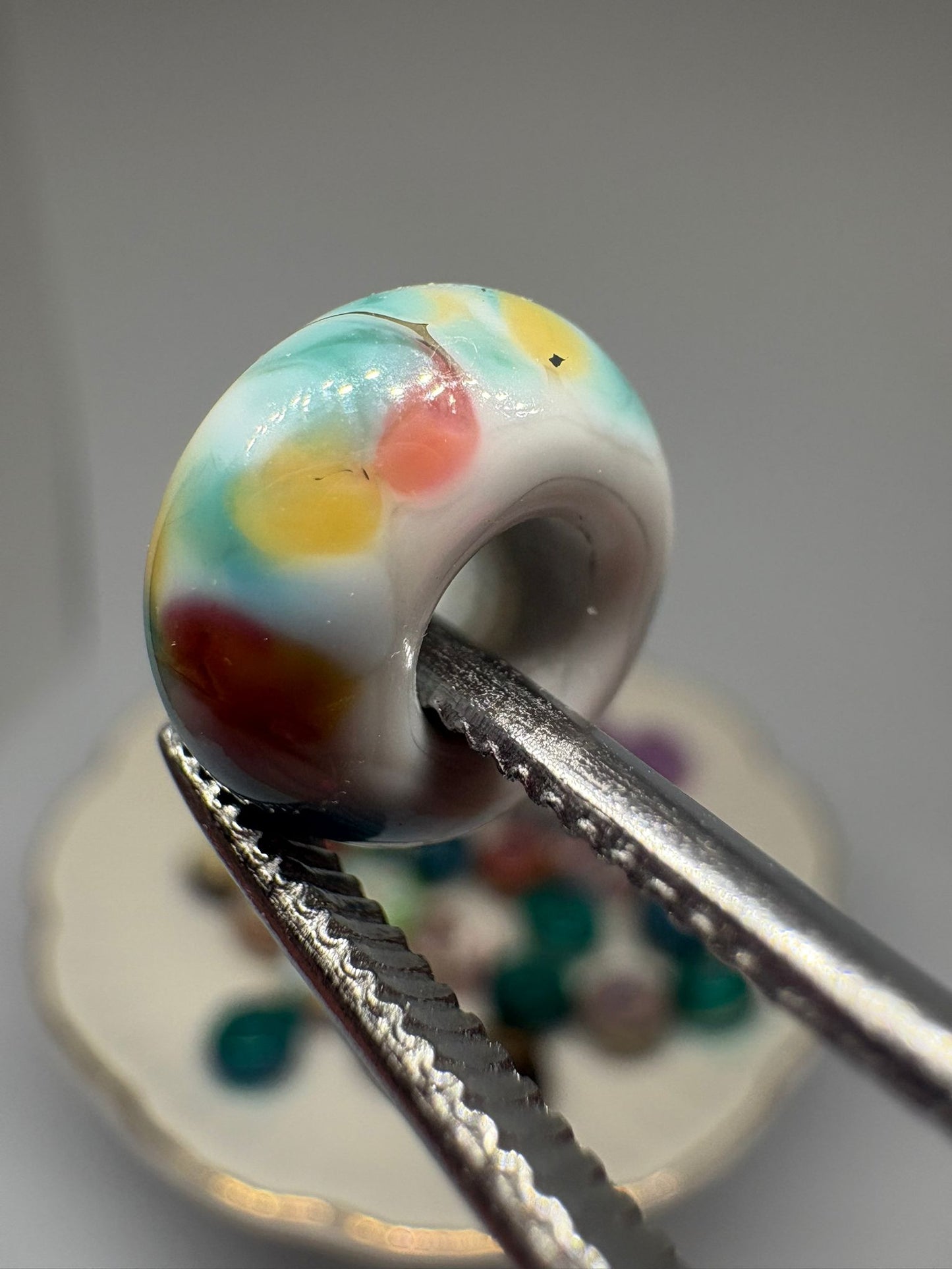 Peach, Blue & Red glass boho bead