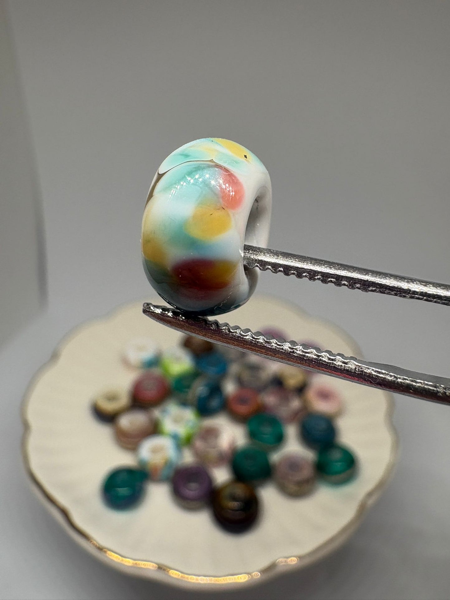 Peach, Blue & Red glass boho bead