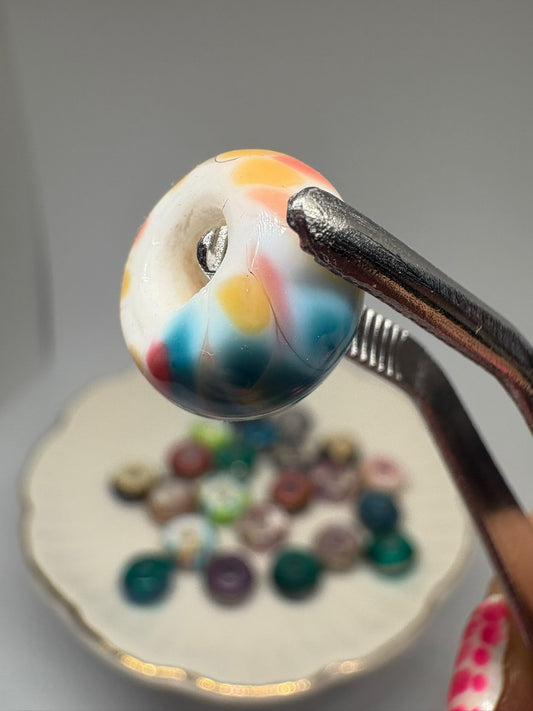 Peach, Blue & Red glass boho bead