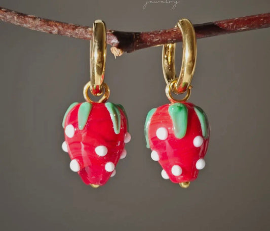 Glass strawberry earrings